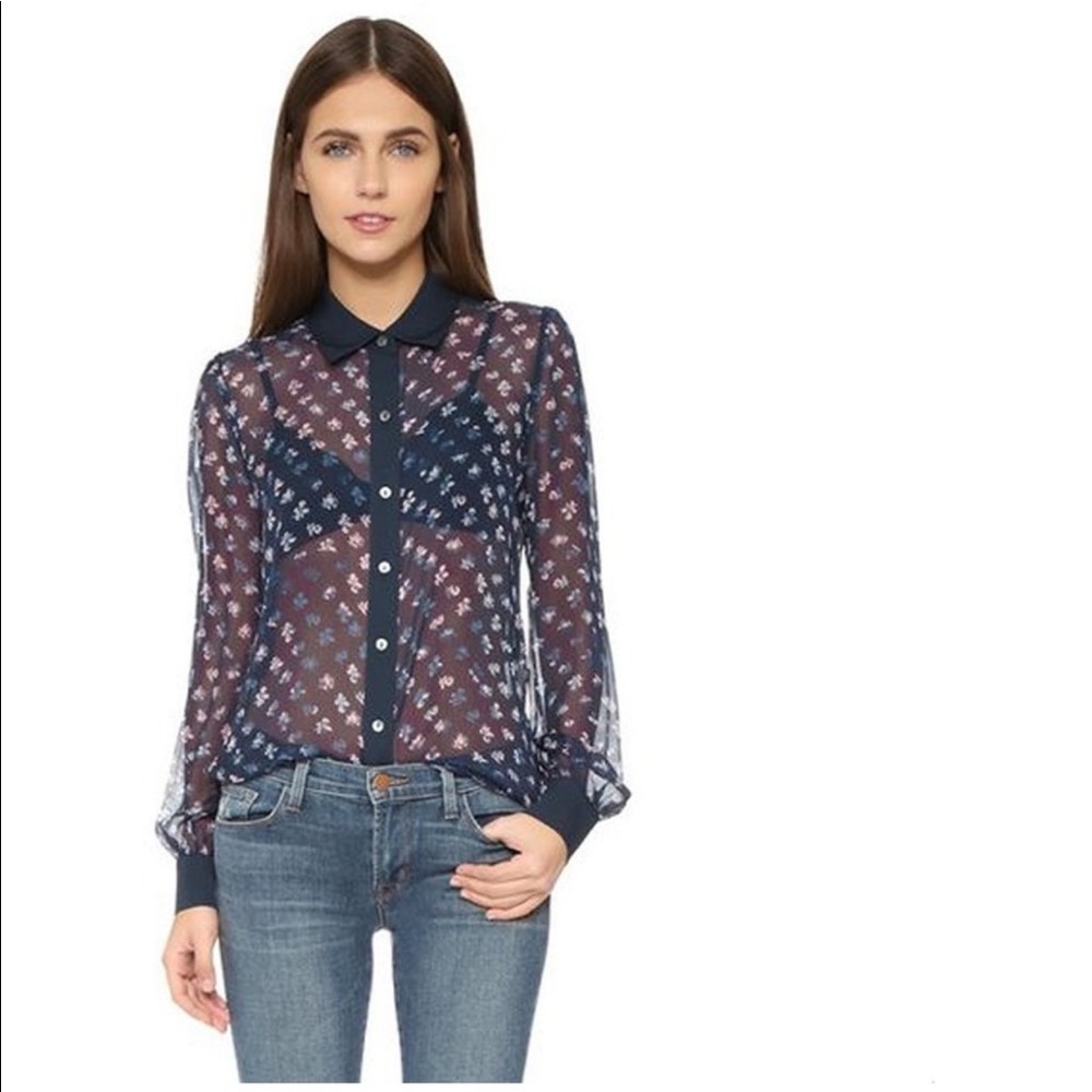 Diane Von Furstenbweg Mariah Sheer Blue Flora Top DVF